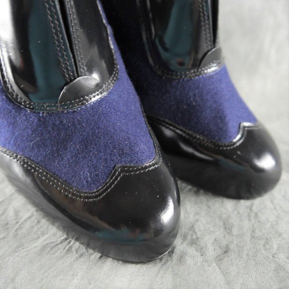 NEW $425 Tory Burch Leighton Black Patent Leather Blue Flannel Bootie Size 8 ANB - Picture 7 of 12
